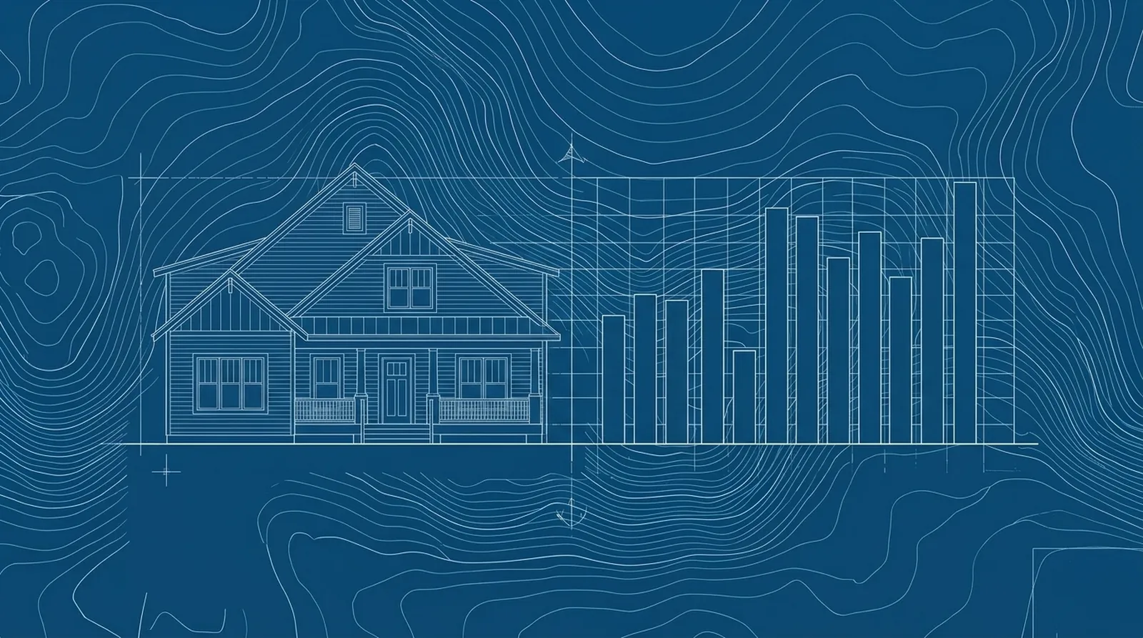 Drafting-line illustration of a house beside an assessment bar chart